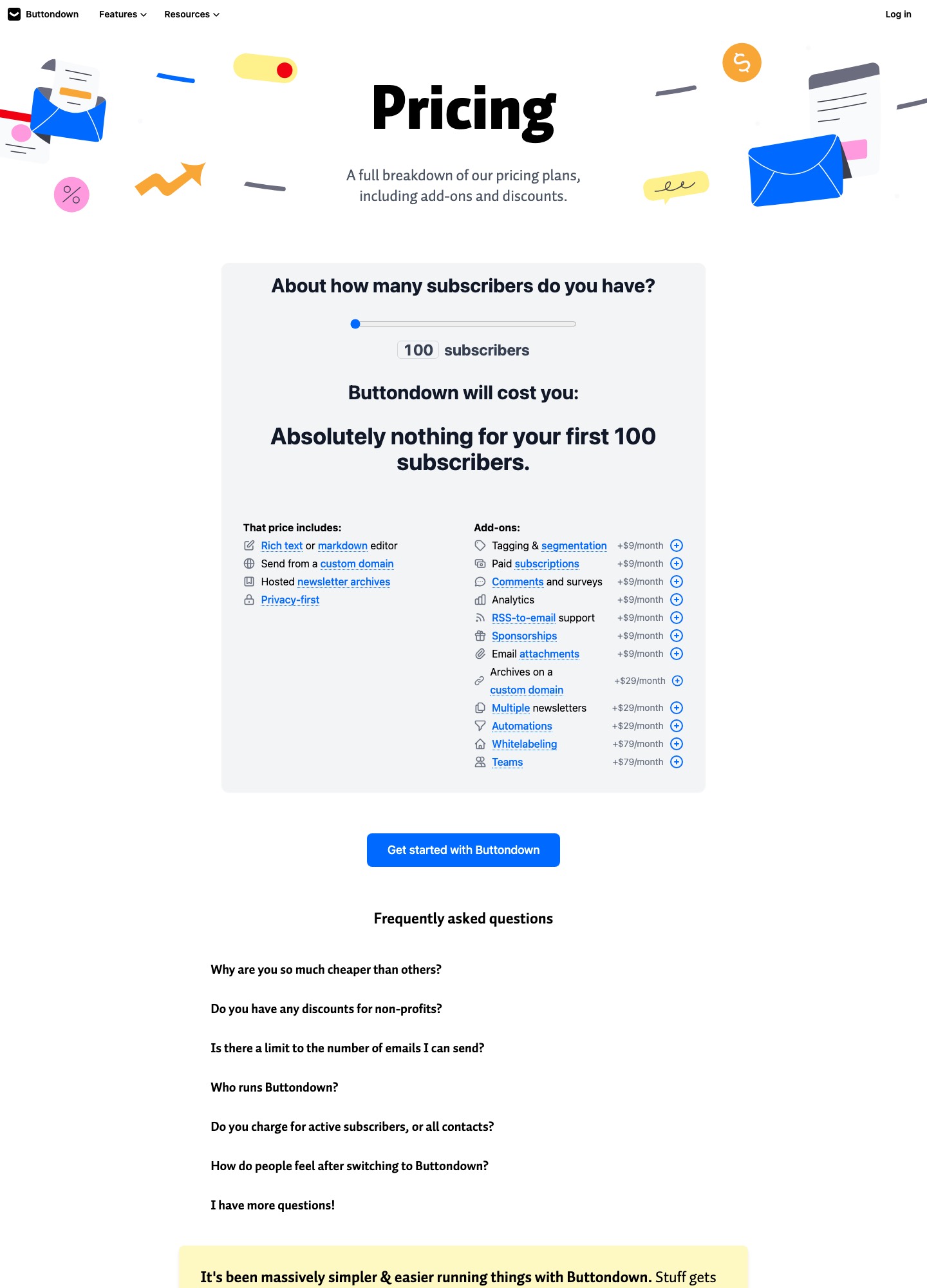 Buttondown pricing page, captured October 2026